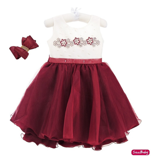 vestido de daminha marsala com branco