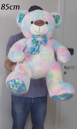 Urso Gigante Colorido Tiedye Pelúcia Brinquedo 85cm Presente