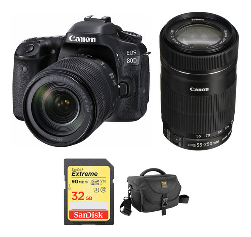 Canon Eos 80d Dslr Camara Con 18-135mm And 55-250mm Lenses K