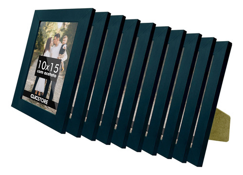 Kit 10 Moldura Porta Retrato 10x15 A6 Mesa Quadro C Acetato Cor Preto
