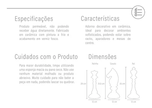 Trio Peças De Xadrez Rei, Rainha E Peão Decoração Em Cerâmica