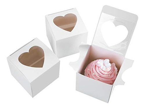 50pcs Cajas Cupcake Blancas 3puLG Con Ventana En Forma De