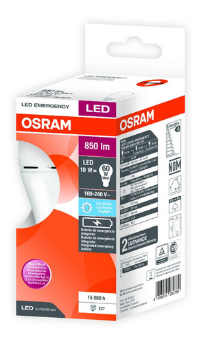 Imagen 5 de 7 de Lámpara Led Osram De Emergencia Autonóma 10w Luz Fria E27