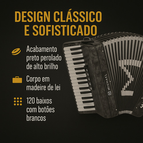 Acordeon Michael 120 Baixos Acm12007 Prd Vermelho