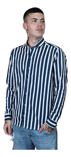 Camisa De Algodon De Vestir Rayas Anchas-import Style 