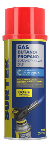 12 Latas Gas Butano/propano Válvula 1/4 Vuelta 220g Surtek