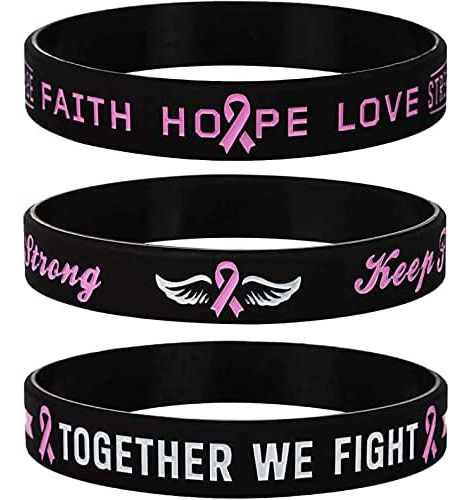 Sainstone Pink Awareness Ribbon Pulseras De Silicona Con Tex