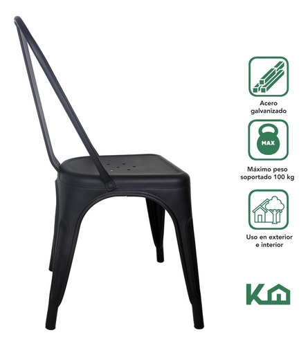 Silla Tolix Set De 2 Piezas Acero Galvanizado Comedor Restaurante Exterior Color Negro Kingshouse