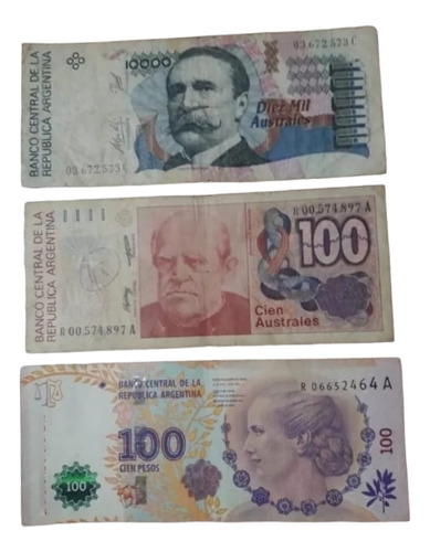 10 Mil Australes + De Reposición 100 Australes Y 100 Pesos