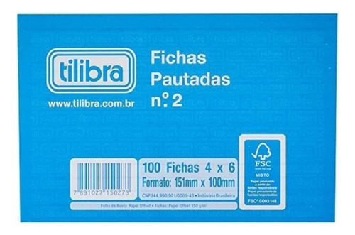 Ficha Pautada 4x6 N.2 Tilibra C/100 Folhas