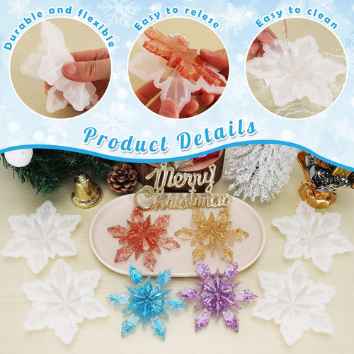 4 Moldes De Resina De Copos De Nieve Navideños, Moldes
