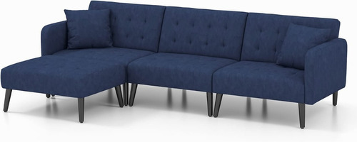 Sofa Cama Convertible Forma L Ajustable Azul Marca Gyutei