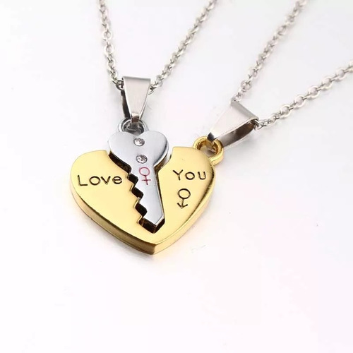 Set 2 Collares Para Pareja Oro 18k+ Estuche Pana Amor Joyas 