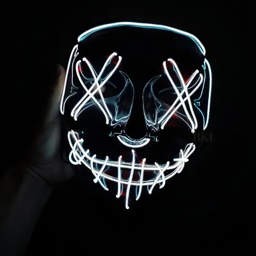 Máscara LED Neon Carnival Cosplay Fantasy para adultos, terror, color blanco