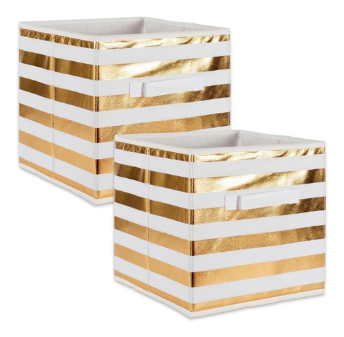 Set 2 Dii Organizadores Cubos 33x33cm Grande Dorado / Blanco