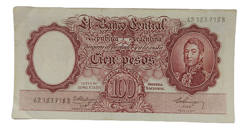 Antiguo Billete 100 Pesos Moneda Nacional Bottero 2054 #4 (Usado)