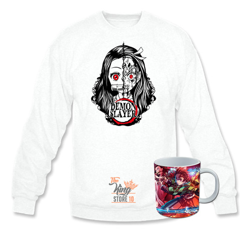 Poleron Polo + Taza, Nezuko Modo Demonio, Demon Slayer, Kimetsu No Yaiba, Anime / The King Store