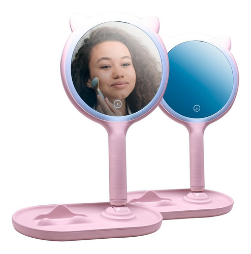 Espejo Luz Led Smart Desmontable Gatito Maquillaje Carga Usb