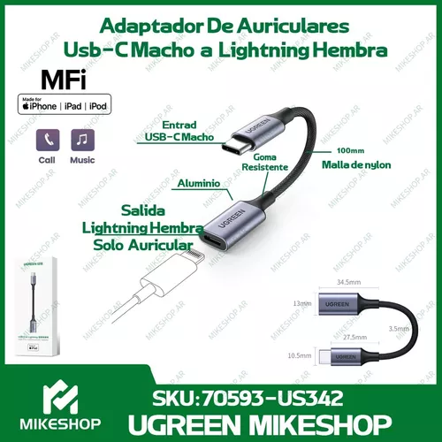 ADAPTADOR DE USB-C TIPO C TYPE-C HEMBRA A LIGHTNING IPHONE MACHO CELULARES