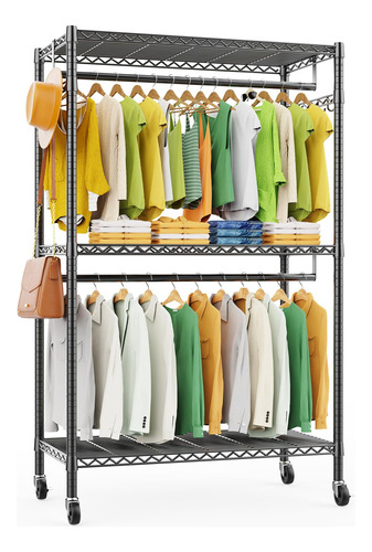 Lehom G1 Heavy Duty Clothes Rack, 3 Tiers Rolling Garment Ra