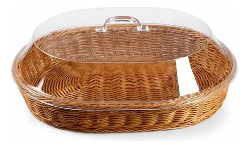 Cesta De Pão Trançada Estilo Vime Com Tampa Para Mesa Marrom Oval