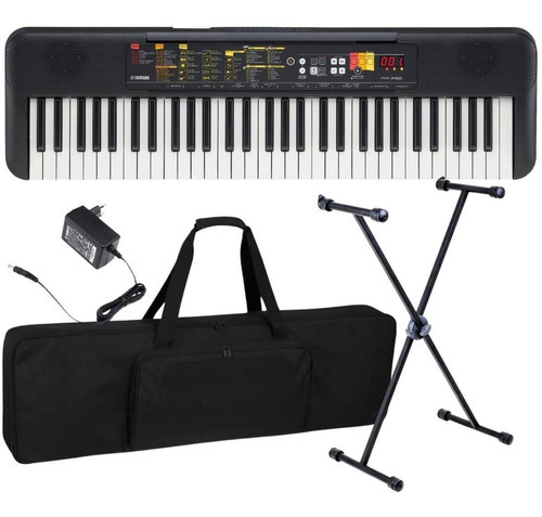 Kit Teclado Yamaha Psr-f51 Estudante +fonte+capa+suporte+nf Cor Preto 110V/220V