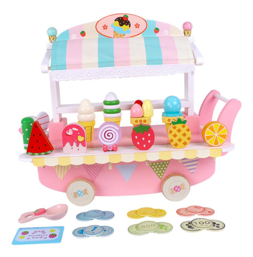 Juguete De Carrito De Helado De Madera, Helado De