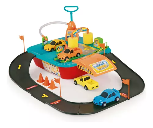 PISTA DE CARRINHOS BRINQUEDO CORRIDA INFANTIL, POSTO