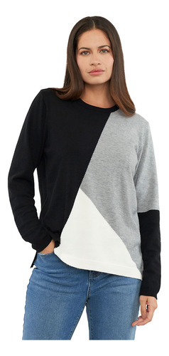 Sweater Mujer Cerrado Geométrico Negro Print Corona
