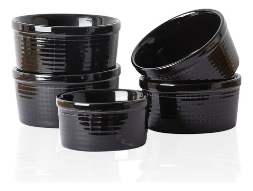 Yachi Black Creme Brulee Ramekins: 6 Platos De Ceramica Para