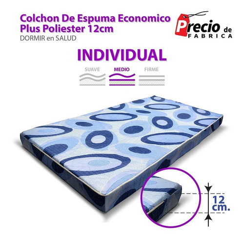 Colchon De Espuma Economico Plus Poliester Individual 12cm