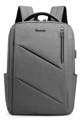 Mochila Laptop Notebook Color Gris Con Entrada De Carga Usb