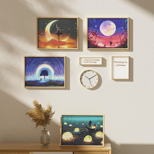 Imagen 5 de 7 de 5d Pintura Por Diamantes Kit Moon Night / Pack De 4 Unidades