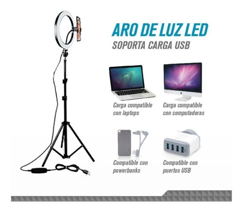 Aro Ring Luz Led Selfie 26cm Flash Trípode 2,10mts Tiktok
