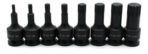 Temo 8 Unid Spline Set M4-m16 2 Pulgadas Largo Impacto Socke