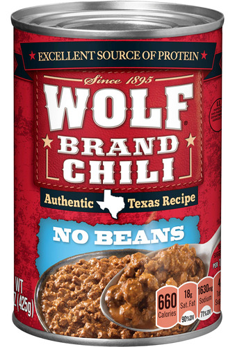 Wolf Chili Sin Frijoles, Lleno De Proteinas, 15 Onzas