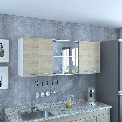 Gabinete Superior De Cocina Vidrio Blanco/rovere