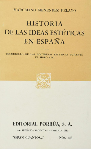 Libro Historia De Las Ideas Estéticas En España