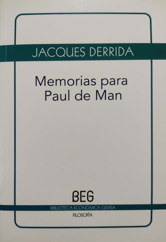 Memorias Para Paul De Man.