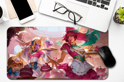 Mouse Pad Gamer 59cmx30cmx3mm Kawaii Café Soraka E Sivir Lol