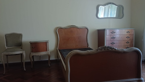 Antiguo Juego Frances 1 Plaza Cama Comoda Silla Espejo