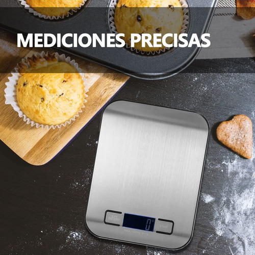 Báscula Digital De Cocina Acero Inoxidable 5 Kg Pantalla Lcd