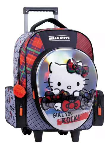 Mochila Hello Kitty Rock Con Carro  Reforzada 17 Pulgadas 