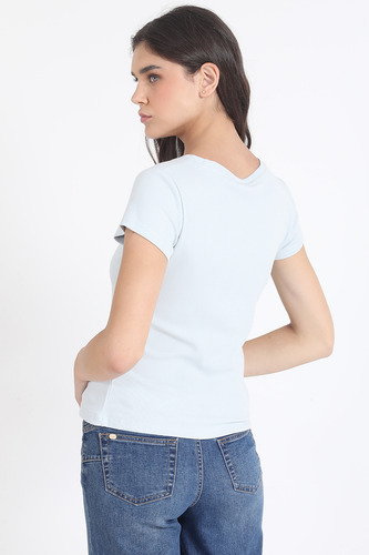 Polera Basica Algodón Ribb, Celeste Liola