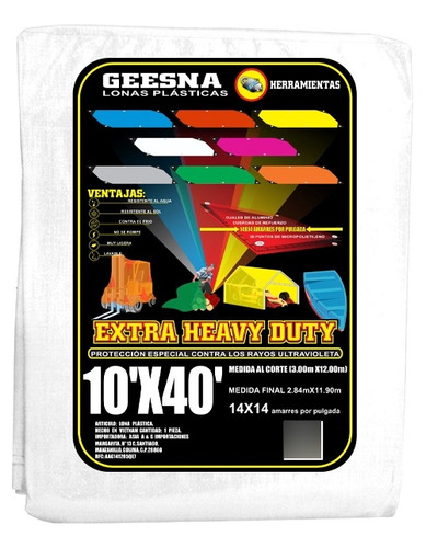 Lona Geesna Extra Heavy Duty (pesada) 10x40 Ft (3 X 12 M)