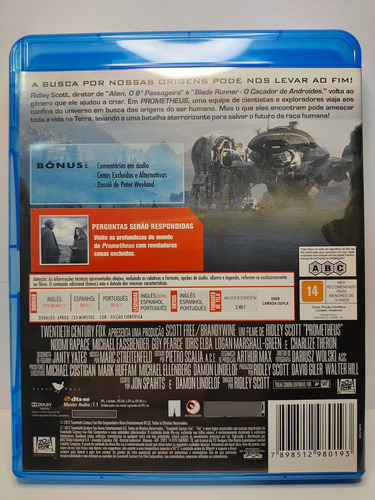 Bluray Prometheus Filme Original Dublado (Usado)