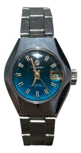 Reloj Pulsera Tressa Mujer A Cuerda Vintage 17 Jewels Plateado Plateado Turquesa Tornasolado (Usado)