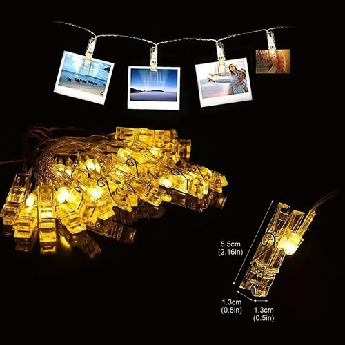 Cadena De Luz Led 20 Clips De Fotos 3.2m Con Clip De Cable