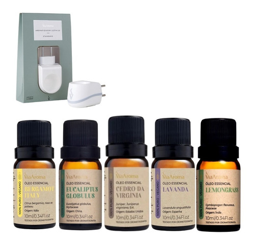 Kit Aromatizador + 5 Óleos Essências 100% Puro - Via Aroma