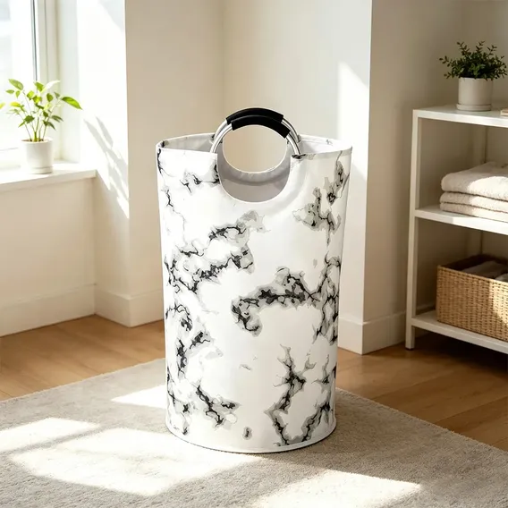 Cesto De Roupa Suja Grande 82l Dobrável Impermeável Cor Branco